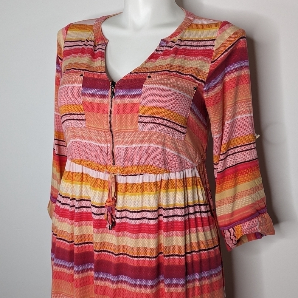 ✨3/$15 Torrid pink orange yellow striped drawstring waist dress 10 - Picture 2 of 11